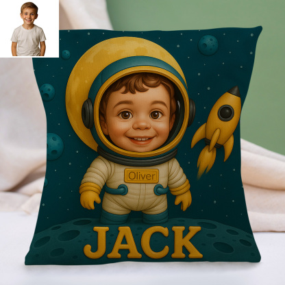 Custom Cartoon Portrait Pillow with Child Photo and Name Personalised Cushion Gift for Kids Room Decor