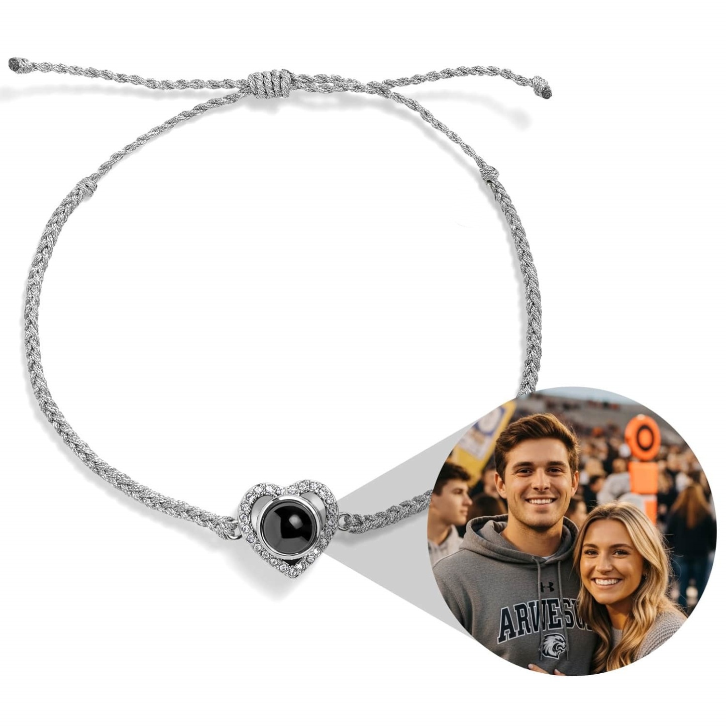 Custom Photo Braided Bracelet Heart-Shaped Projection Bracelet Commemorative Gift for Couples
