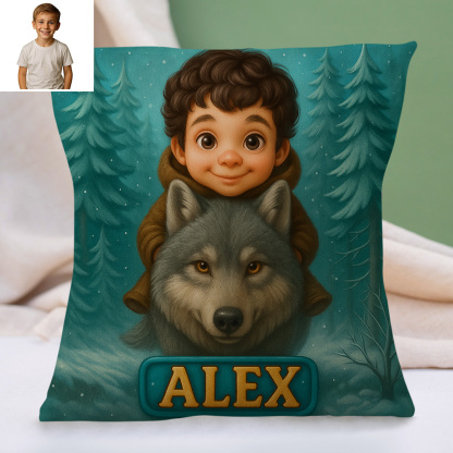Custom Cartoon Portrait Pillow with Child Photo and Name Personalised Cushion for Nursery or Kids Bedroom Decor