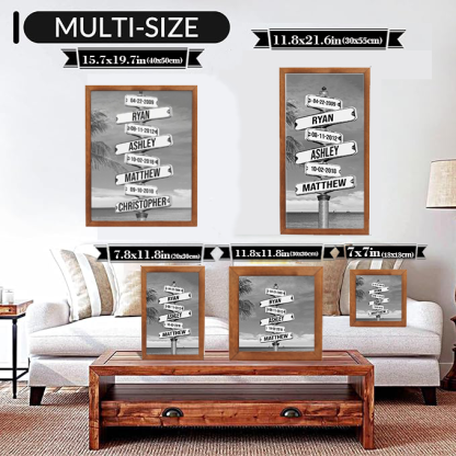 Personalised Family Names & Date of Birth Vintage Street Sign Canvas Custom Multi-Name for Family (with frame)