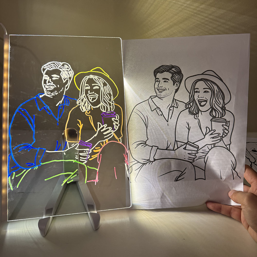 Rewritable LED Acrylic Drawing Board with Photo Line Drawing Templates USB Powered Reusable Light Up Doodle Pad Gift for Girls and Boys