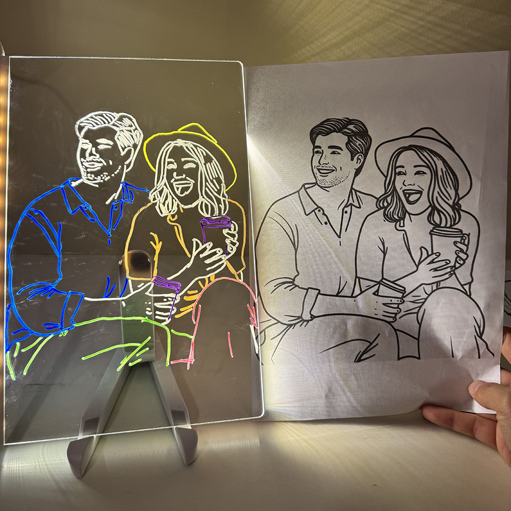 Rewritable LED Acrylic Drawing Board with Photo Line Drawing Templates USB Powered Reusable Light Up Doodle Pad Gift for Girls and Boys