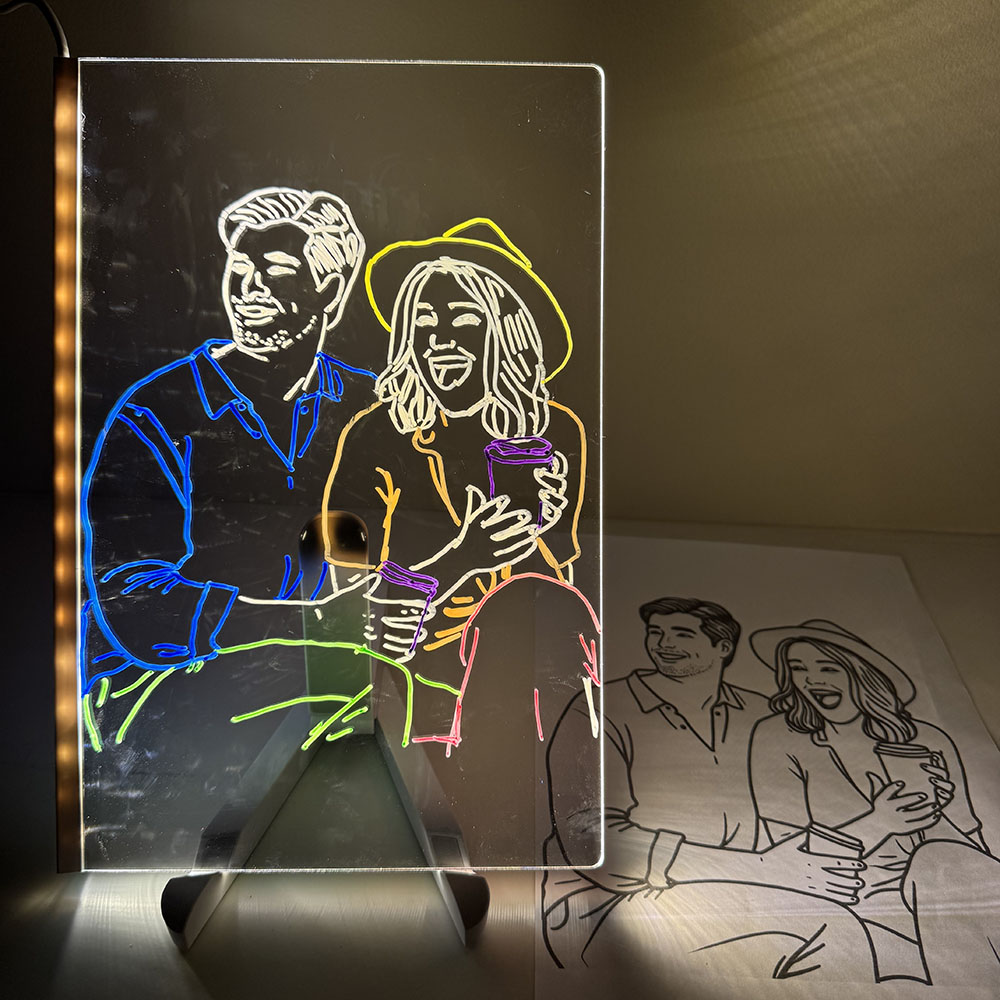 Rewritable LED Acrylic Drawing Board with Photo Line Drawing Templates USB Powered Reusable Light Up Doodle Pad Gift for Girls and Boys