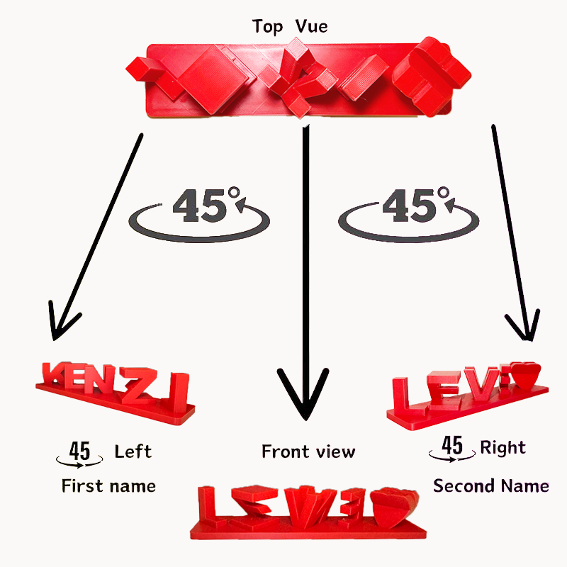 Personalised Dual Name Illusion Love 3D Printed Custom Name Plate Customized Double Sided Words Plate Best Valentines Gift