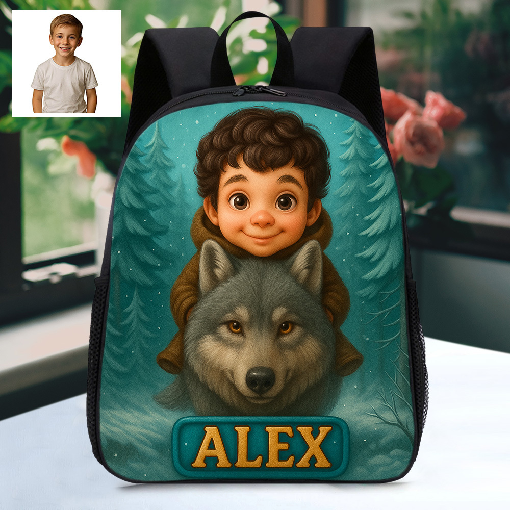 Custom Photo Cartoon Backpack with Child Name and Photo Personalised Kids School Bag Animal Gifts