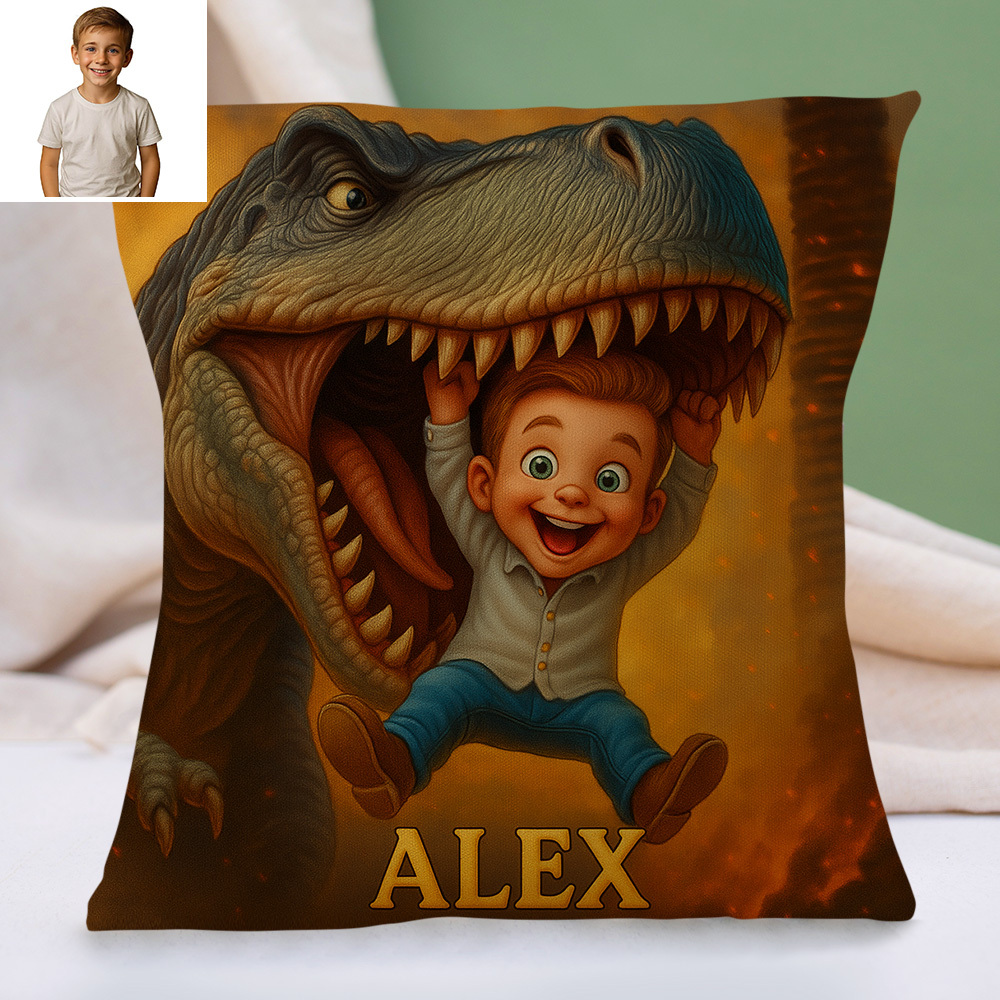 Custom Cartoon Portrait Pillow with Child Photo and Name Personalised Cushion for Nursery or Kids Bedroom Decor