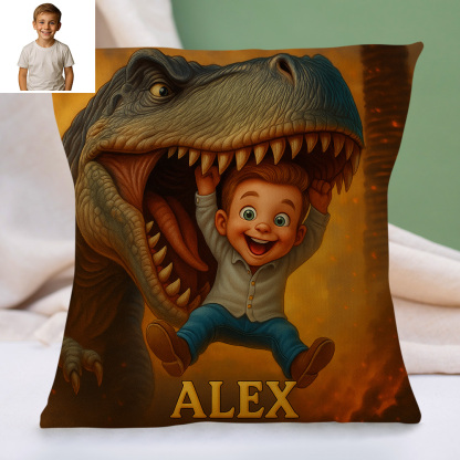 Custom Cartoon Portrait Pillow with Child Photo and Name Personalised Cushion for Nursery or Kids Bedroom Decor