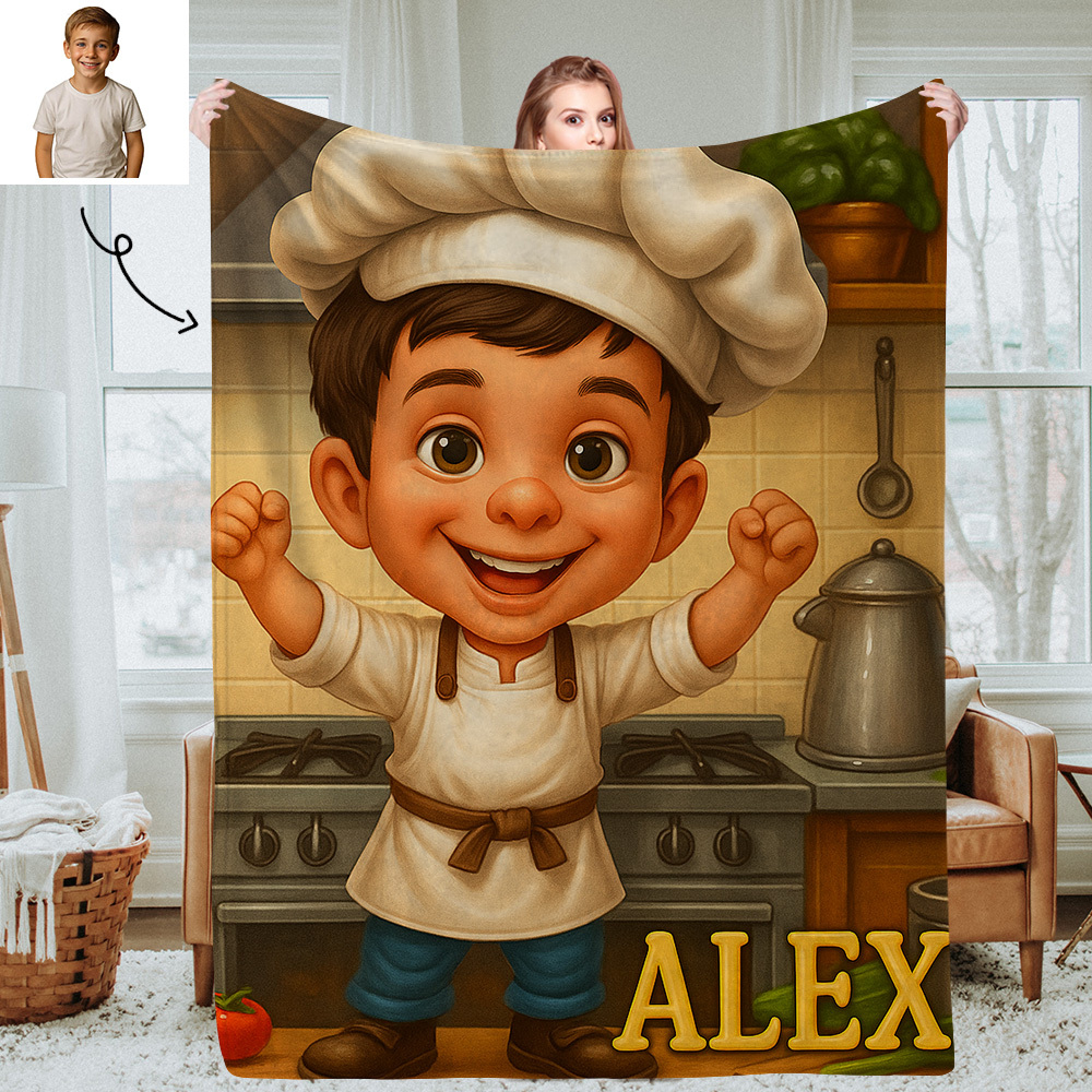 Custom Cartoon Portrait Picture Kids Blanket Soft Personalised Throw for Bedroom or Nap Time Gift for Kids