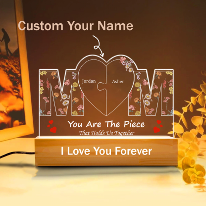 Personalised Mum Heart Puzzle Night Light Customized Flower Theme Night Light Mother’s Day Gift