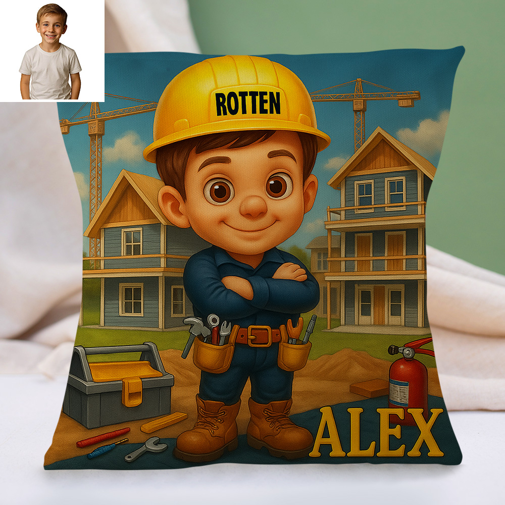 Custom Cartoon Portrait Pillow with Child Photo and Name Personalised Cushion Gift for Kids Room Decor
