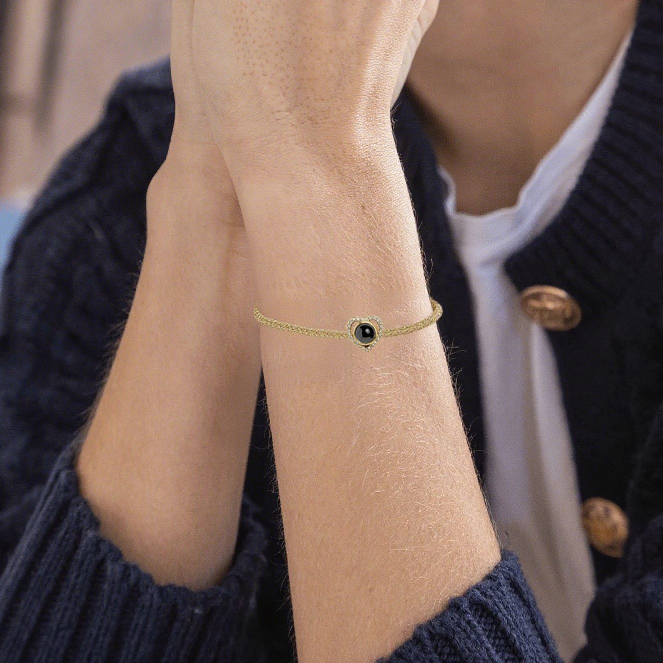 Custom Photo Braided Bracelet Heart-Shaped Projection Bracelet Commemorative Gift for Couples