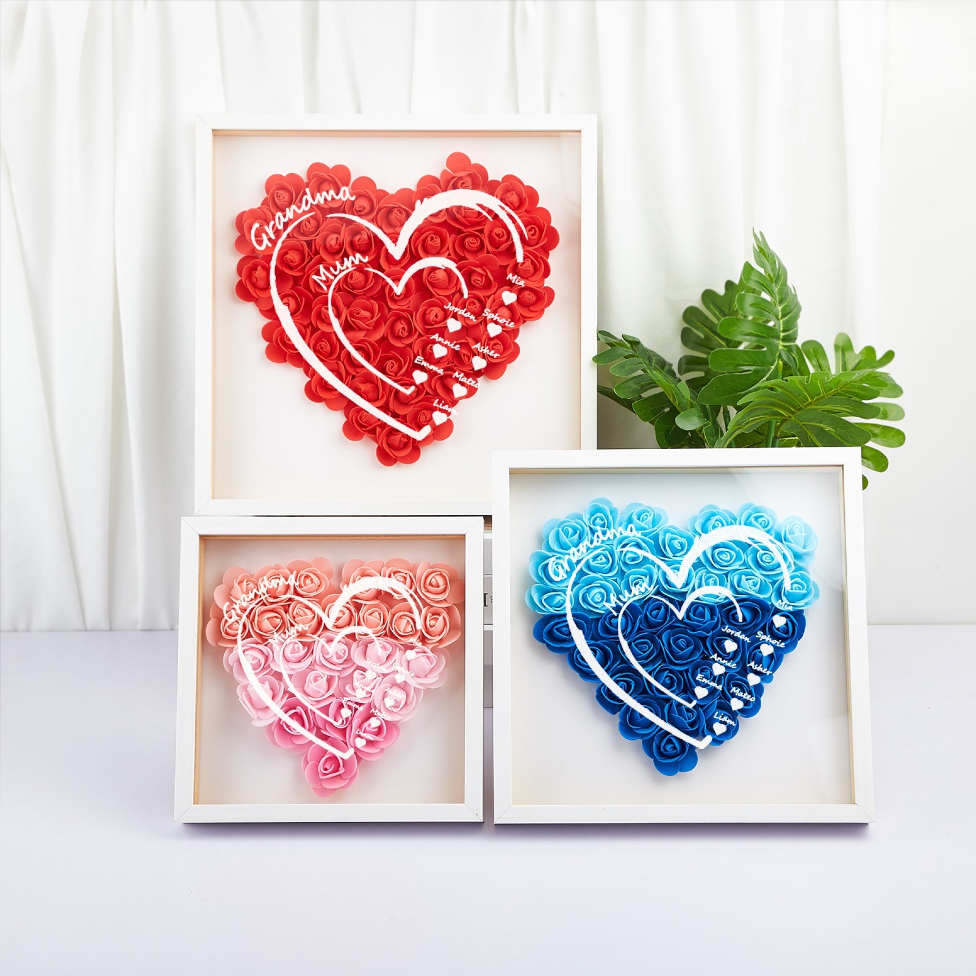 Personalised Flower Shadow Box Custom Name & Text Heart Rose Frame Decorations Mother's Day Gifts