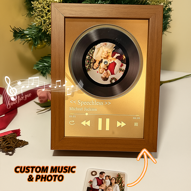 Custom Whole Song Photo Frame with Music Christmas Gifts Personalised Rotating Vinyl Night Light Music Player (Can Play Whole Song)