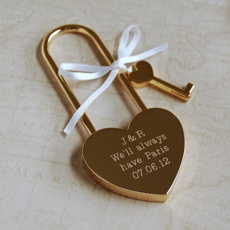 Custom Love Lock Personalised Padlock with Key Luggage Elegant Couples Wishing Lock for Valentines Day Gift