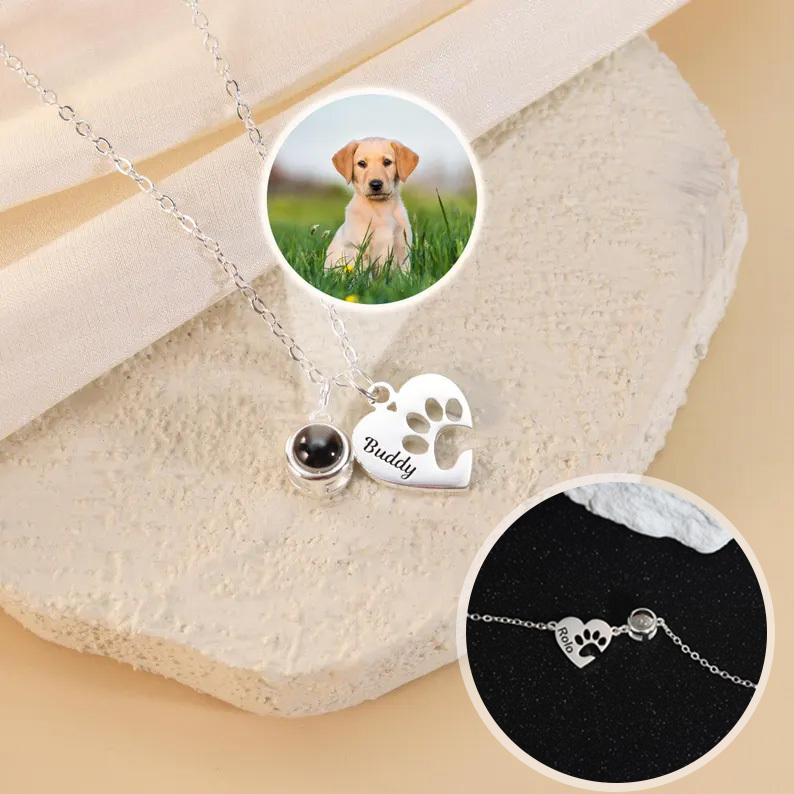 Paw Name Projection Necklace with Heart Projection Photo Necklace Cust