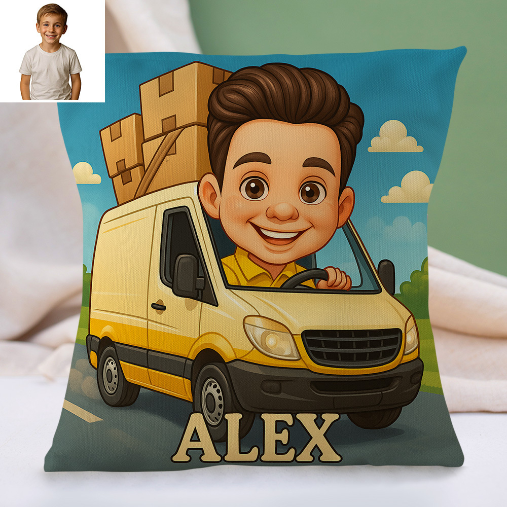 Custom Cartoon Portrait Pillow with Child Photo and Name Personalised Cushion Gift for Kids Room Decor