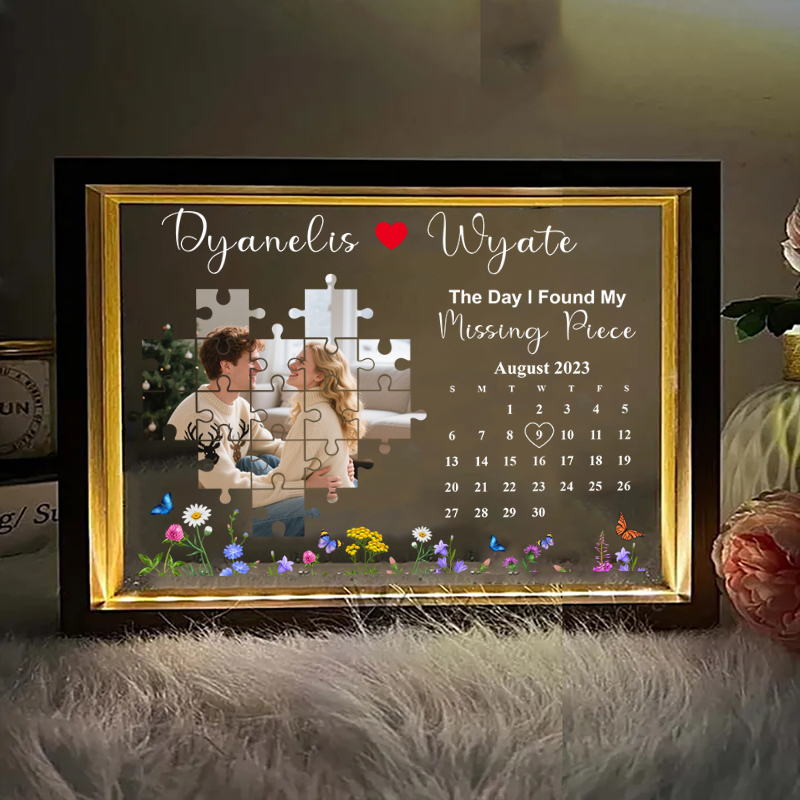 Personalised Photo and Date Night Light Frame Box the Day I Found My Missing Piece Anniversary Gifts