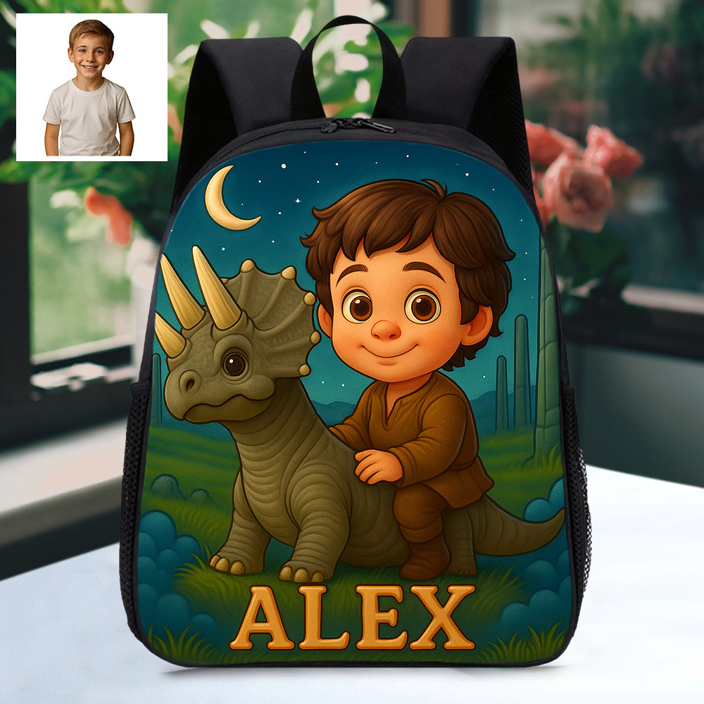Custom Kids Backpack with Personalised Cartoon Image and Name Unique Space Adventure School Bag for Kids