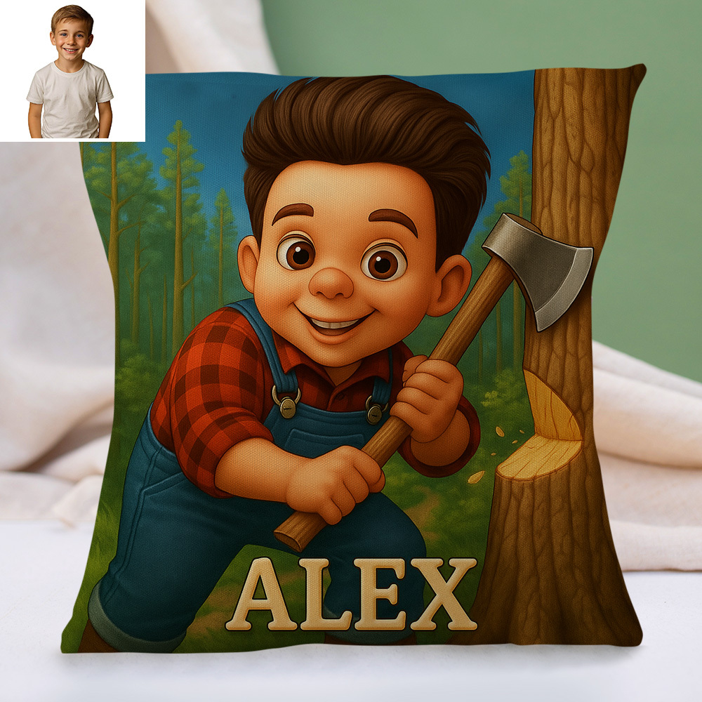 Custom Cartoon Portrait Pillow with Child Photo and Name Personalised Cushion Gift for Kids Room Decor