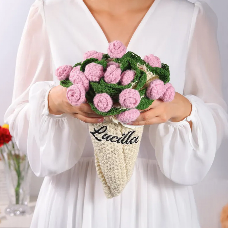 Handmade Finished Crochet Flower Blanket Bouquet Rose Knitted Bouquet Ready Made Throw Christmas Gift