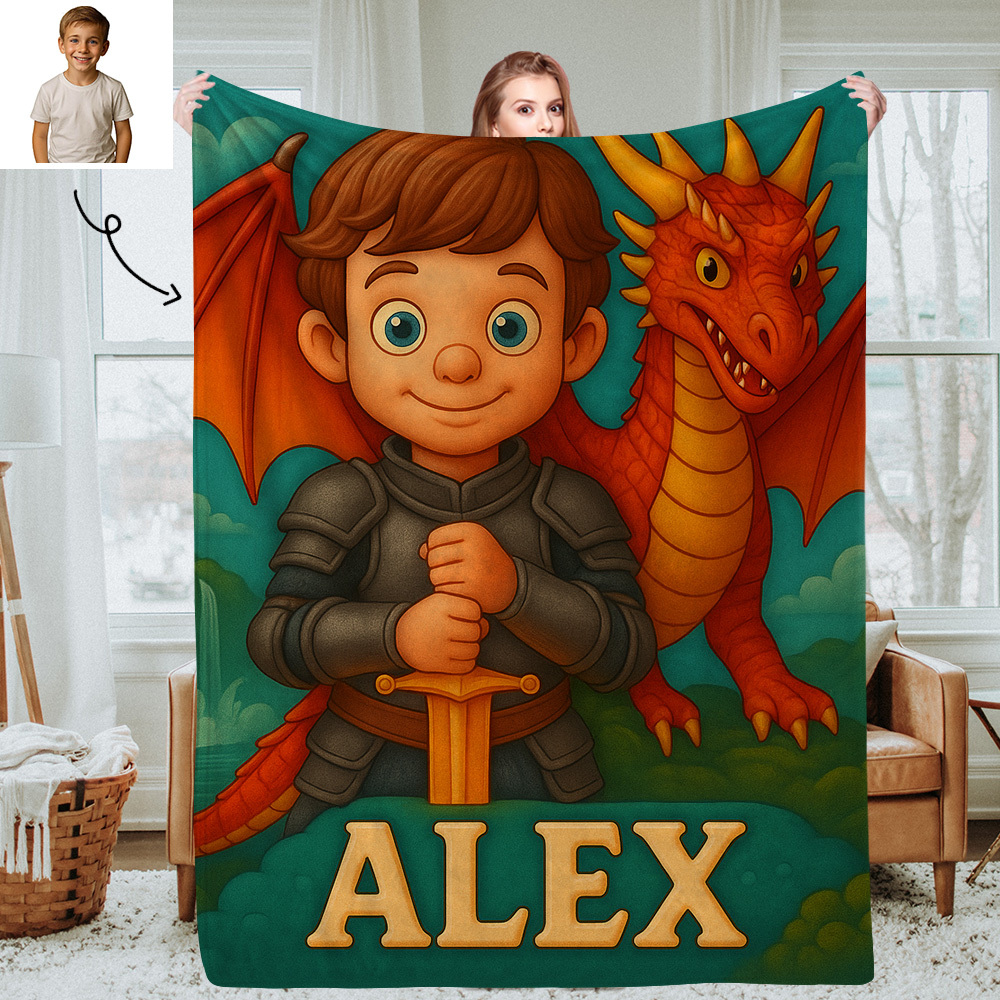 Sci Fi Theme Custom Cartoon Kids Blanket with Personalised Name and Photo Soft Throw for Bedroom or Reading Nook