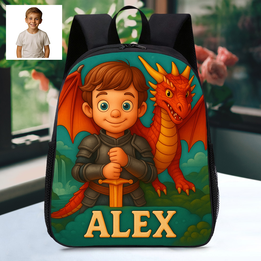 Custom Kids Backpack with Personalised Cartoon Image and Name Unique Space Adventure School Bag for Kids