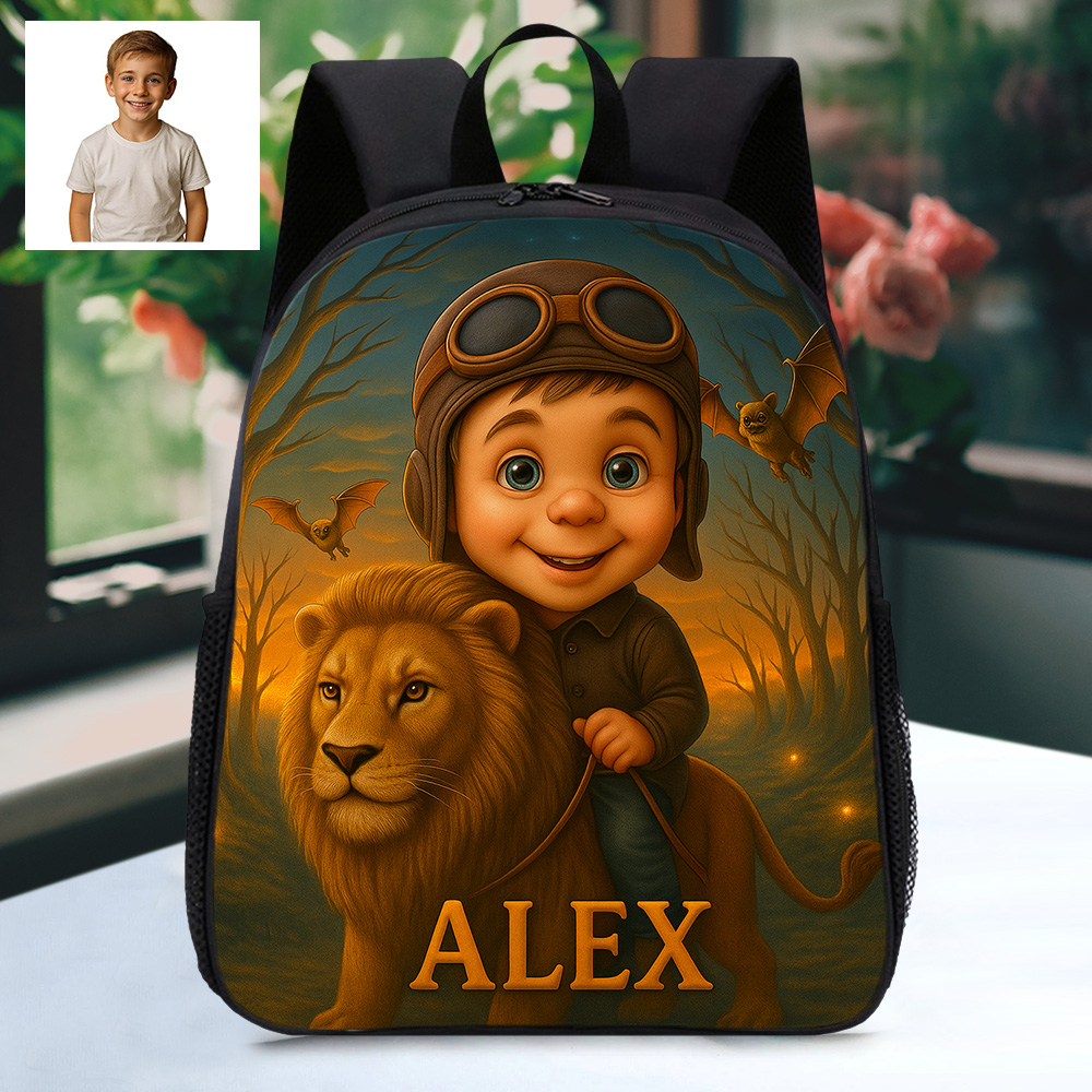 Custom Photo Cartoon Backpack with Child Name and Photo Personalised Kids School Bag Animal Gifts