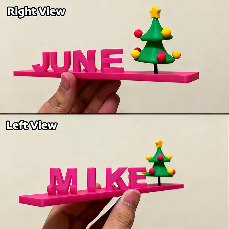 Custom Dual Name Illusion Love 3D Printed Personalised Double Flip Name Plate Double Sided Words Plate Christmas Gifts