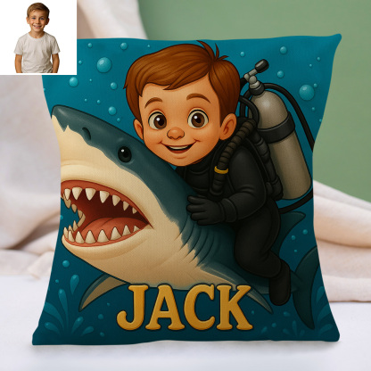 Custom Cartoon Portrait Pillow with Child Photo and Name Personalised Cushion for Nursery or Kids Bedroom Decor