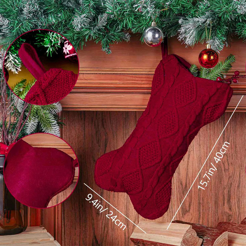 Personalised Embroidered Name Knit Christmas Stockings Knitted Bone Ornament Christmas Holiday Gifts