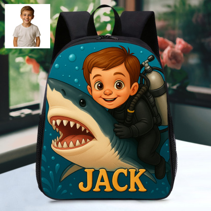 Custom Photo Cartoon Backpack with Child Name and Photo Personalised Kids School Bag Animal Gifts