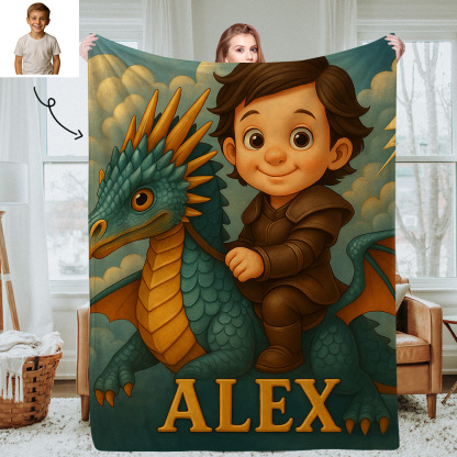 Sci Fi Theme Custom Cartoon Kids Blanket with Personalised Name and Photo Soft Throw for Bedroom or Reading Nook