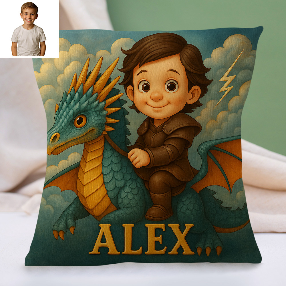 Personalised Sci Fi Cartoon Pillow with Child Name and Photo Galaxy Theme Cushion for Kids Playroom or Bed
