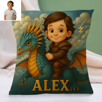 Personalised Sci Fi Cartoon Pillow with Child Name and Photo Galaxy Theme Cushion for Kids Playroom or Bed