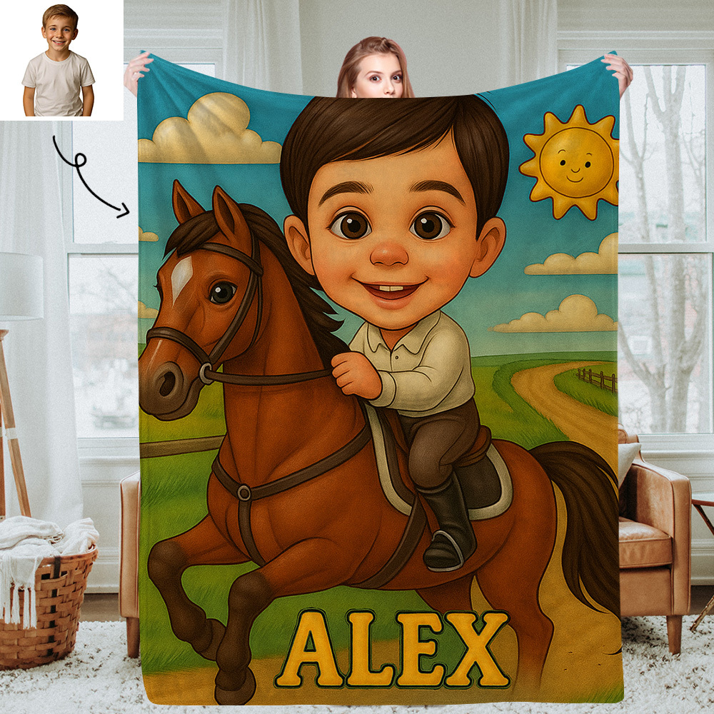 Personalised Sports Kids Blanket with Custom Cartoon Photo and Name Soft Throw for Nap Time or Bedroom