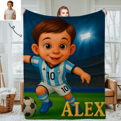Personalised Sports Kids Blanket with Custom Cartoon Photo and Name Soft Throw for Nap Time or Bedroom