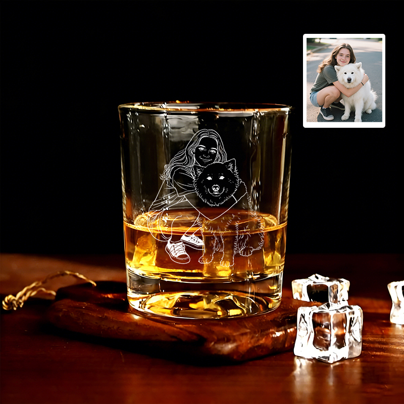Custom Portrait Photo Engraved Whiskey Glass with Laser Etched Line Art Personalised Photo Bourbon Glasses Gifts for Him