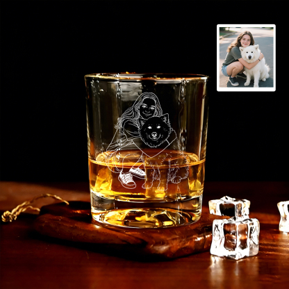 Custom Portrait Photo Engraved Whiskey Glass with Laser Etched Line Art Personalised Photo Bourbon Glasses Gifts for Him