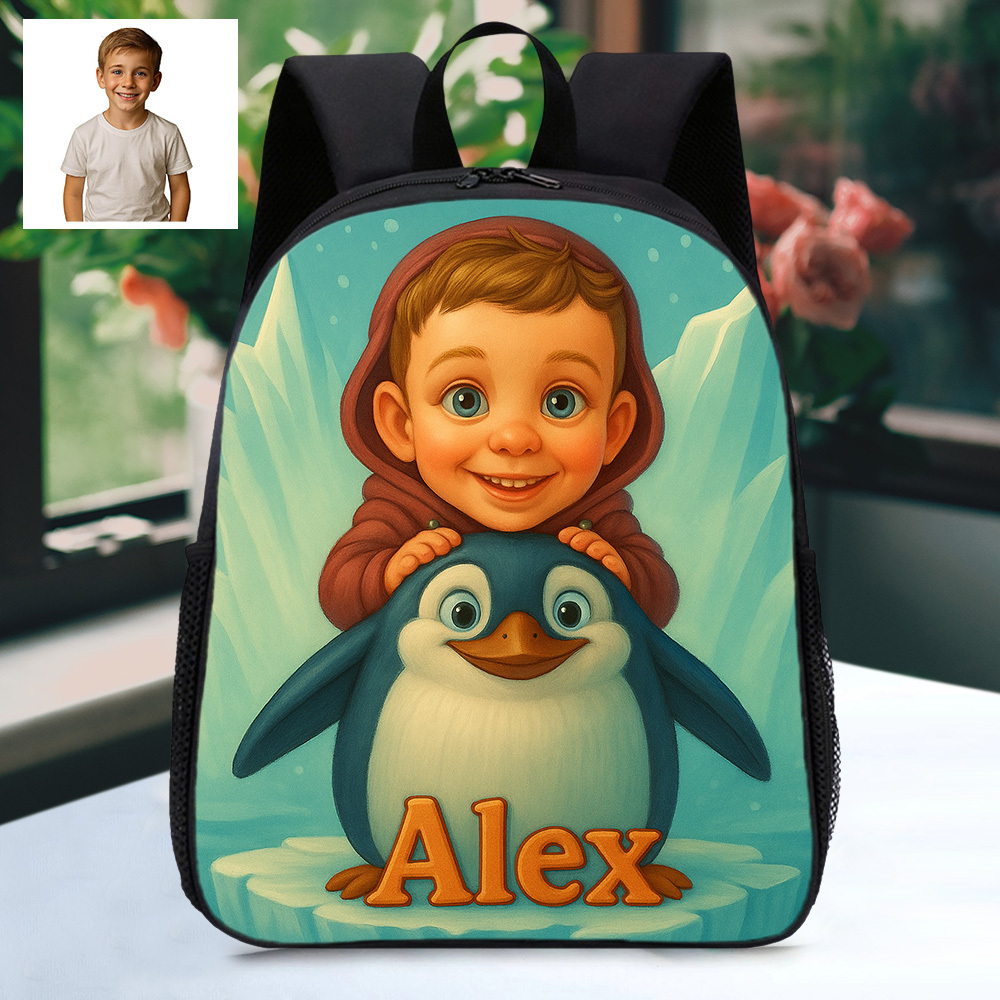 Custom Photo Cartoon Backpack with Child Name and Photo Personalised Kids School Bag Animal Gifts