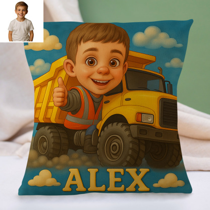 Custom Cartoon Portrait Pillow with Child Photo and Name Personalised Cushion Gift for Kids Room Decor