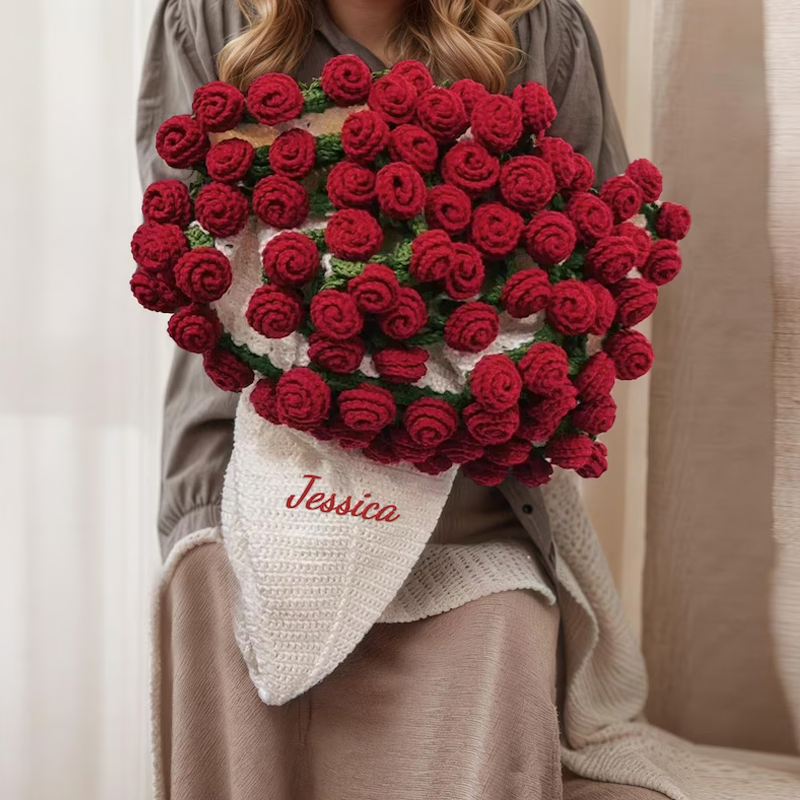 Handmade Finished Crochet Flower Blanket Bouquet Rose Knitted Bouquet Ready Made Throw Christmas Gift