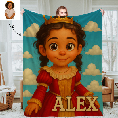 Personalised Kids Cartoon Portrait Blanket with Custom Photo and Name Soft Cozy Throw for Bedroom Gifts for Girls