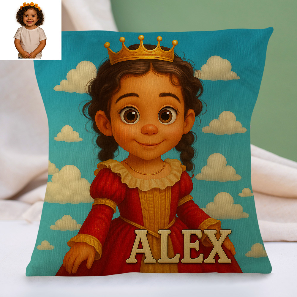 Custom Photo Cartoon Pillow with Name and Portrait Photo Personalised Cushion for Nursery or Kids Room Girls Gifts
