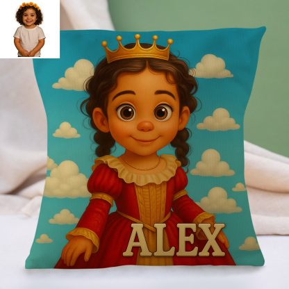 Custom Photo Cartoon Pillow with Name and Portrait Photo Personalised Cushion for Nursery or Kids Room Girls Gifts