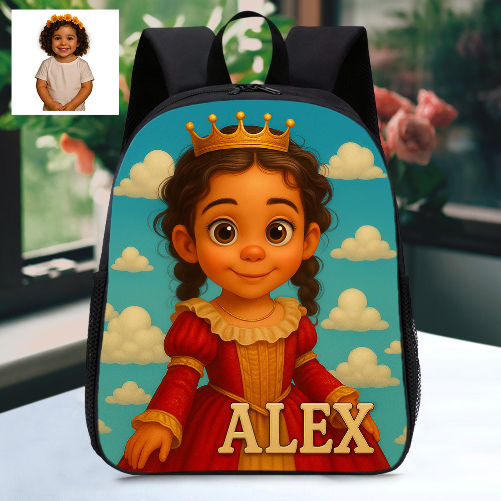Custom Photo Portrait Kids Backpack with Name Personalised Cartoon Photo School Bag Back to School Gifts for Girls