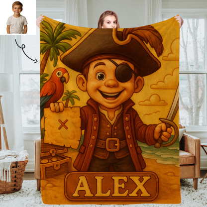 Sci Fi Theme Custom Cartoon Kids Blanket with Personalised Name and Photo Soft Throw for Bedroom or Reading Nook