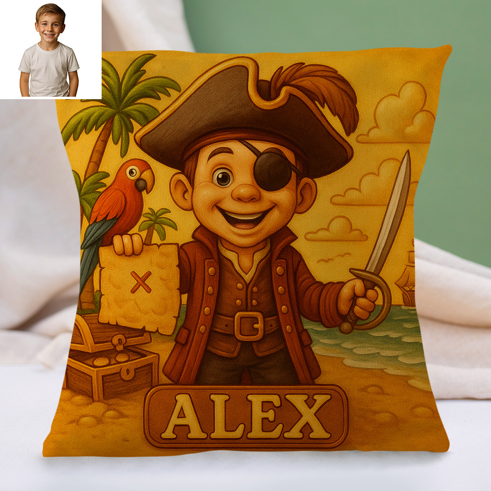 Personalised Sci Fi Cartoon Pillow with Child Name and Photo Galaxy Theme Cushion for Kids Playroom or Bed