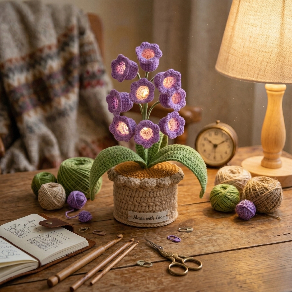 LED Glowing Lily of the Valley - Handmade Knit Flower Decor Light for Home