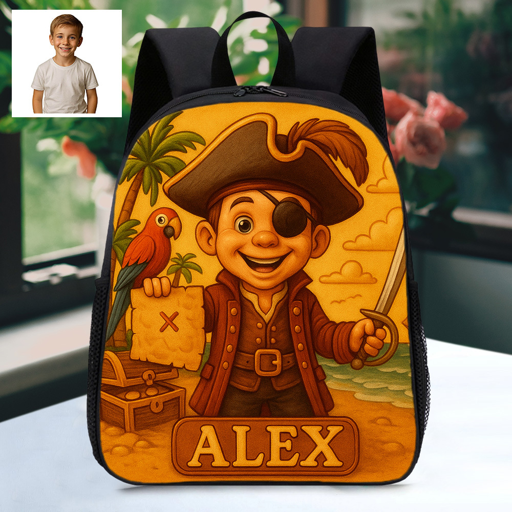 Custom Kids Backpack with Personalised Cartoon Image and Name Unique Space Adventure School Bag for Kids