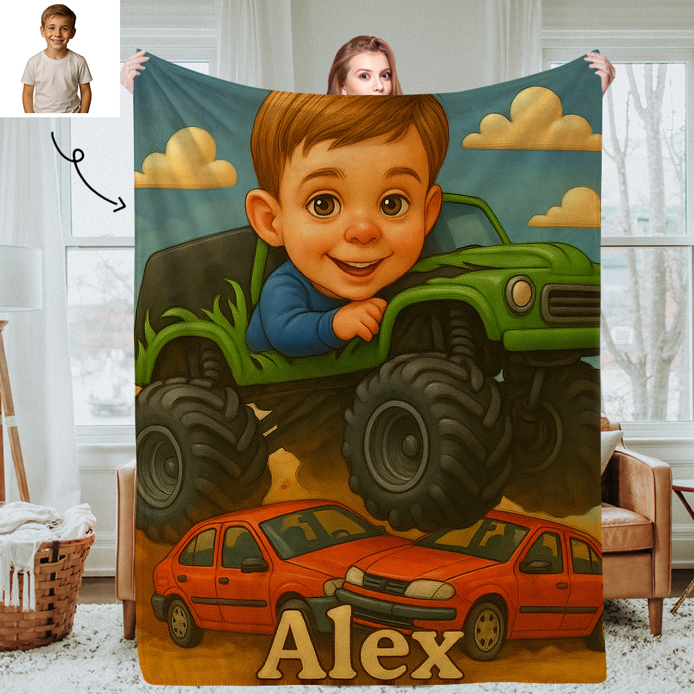 Personalised Sports Kids Blanket with Custom Cartoon Photo and Name Soft Throw for Nap Time or Bedroom